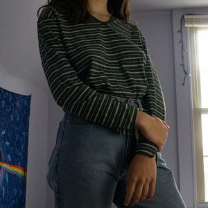 Green Striped V-Neck Long Sleeve